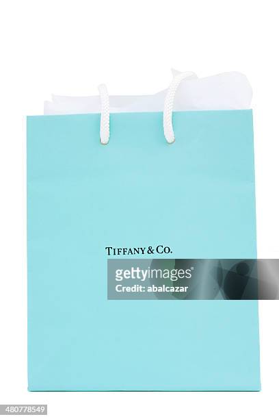 tiffany and co. gift bag - tiffany box stock pictures, royalty-free photos & images
