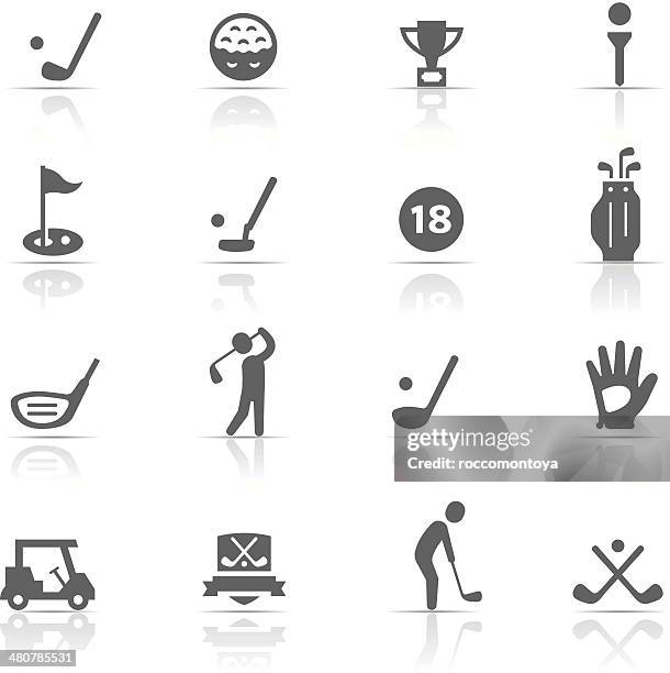 ilustrações de stock, clip art, desenhos animados e ícones de conjunto de ícones de golfe - taco de golfe