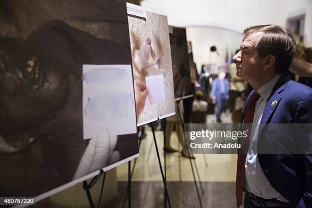 Congressman Ed Royce views photographs in the 'Caesar's Photos: Inside Syria's Secret Prisons', a collection of photographs smuggled out of Syria...