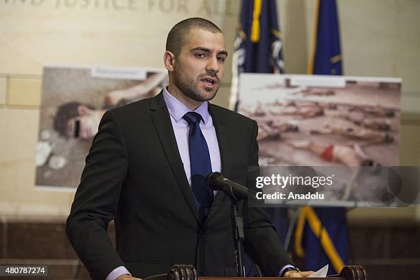 Torture survivor Qutaiba Idlbi speaks about the horrors he faced while in captivity under the Assad Regime during the unveiling of 'Caesar's Photos:...