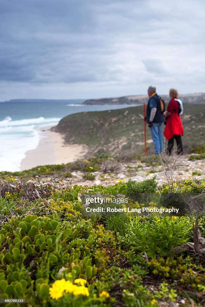 Hikers on a bushwalk, coastal South Australia