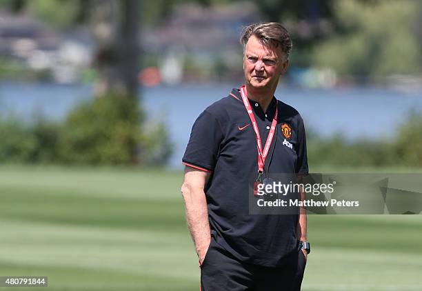 Manager Louis van Gaal of Manchester United in action during a first team training session as part of their pre-season tour of the USA at VMAC on...