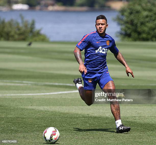 Memphis Depay of Manchester United in action during a first team training session as part of their pre-season tour of the USA at VMAC on July 15,...