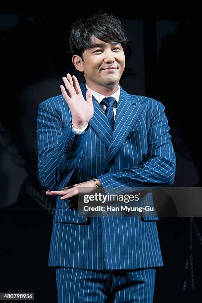 Kangin of South Korean boy band Super Junior attends the press conference for SM Entertainment's Super Junior 10th Anniversary Special Album 'Devil'...