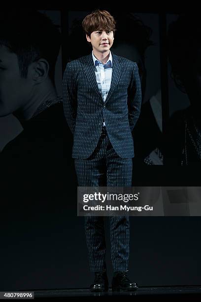 Kyuhyun of South Korean boy band Super Junior attends the press conference for SM Entertainment's Super Junior 10th Anniversary Special Album 'Devil'...