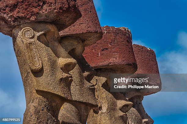 row of moai statues on easter island - easter_island stock pictures, royalty-free photos & images
