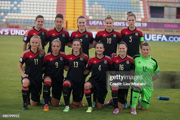 Team photo of Germany before the UEFA Women's Under-19 European Championship group stage match between U19 England and U19 Germany at Rishon LeZion...