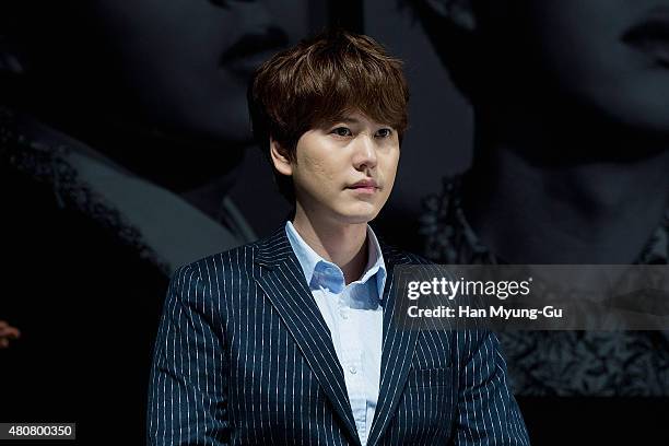 Kyuhyun of South Korean boy band Super Junior attends the press conference for SM Entertainment's Super Junior 10th Anniversary Special Album 'Devil'...