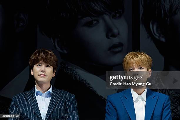 Kyuhyun of South Korean boy band Super Junior attends the press conference for SM Entertainment's Super Junior 10th Anniversary Special Album 'Devil'...