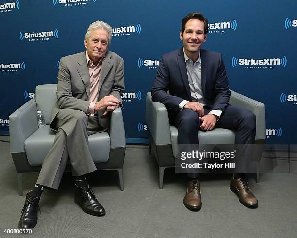 Actors Michael Douglas and Paul Rudd visits the SiriusXM Studios on July 14, 2015 in New York City.