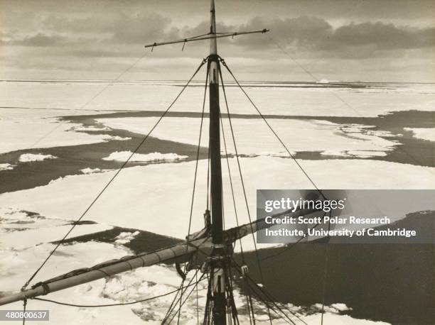 Immense floes of pack ice seen from the mast-head of the 'Endurance' during the Imperial Trans-Antarctic Expedition, 1914-17, led by Ernest...