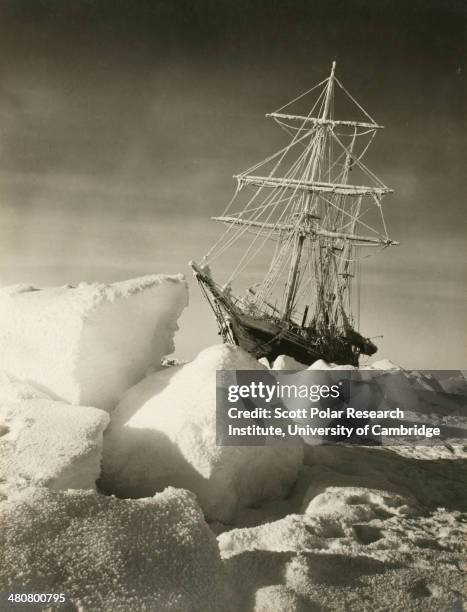 Return of the sun over the 'Endurance' after the long winter darkness during the Imperial Trans-Antarctic Expedition, 1914-17, led by Ernest...