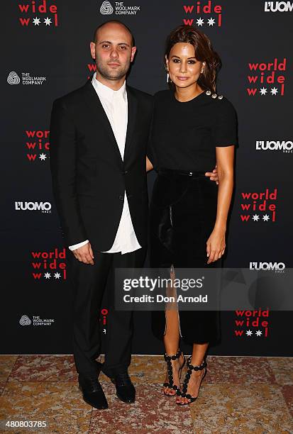 Josh Goot and Christine Centenera arrive at the L'Uomo Vogue and Woolmark Company Gala and Exhibition to celebrate L'Uomo Vogue magazine's March...
