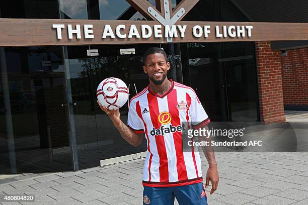 New signing Jeremain Lens of Sunderland poses outside of The Academy of Light on July 15, 2015 in Sunderland, England.