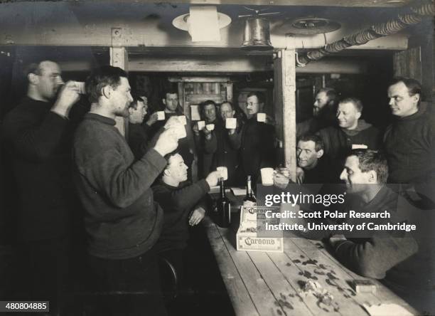 Saturday evening toast to 'Sweethearts and Wives' on board the 'Endurance', during the Imperial Trans-Antarctic Expedition, 1914-17, led by Ernest...