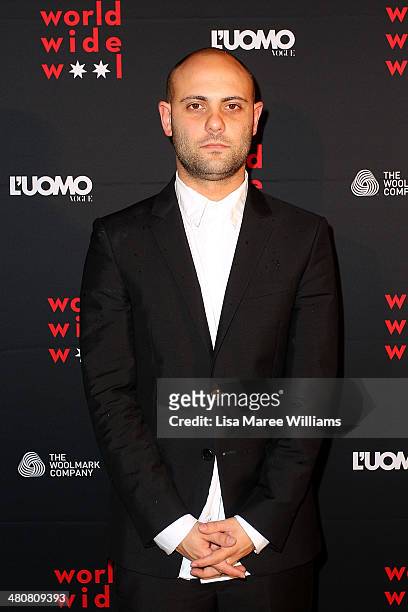 Josh Goot arrives at the L'Uomo Vogue and Woolmark Company Gala and Exhibition to celebrate L'Uomo Vogue magazine's March Issue dedicated to...