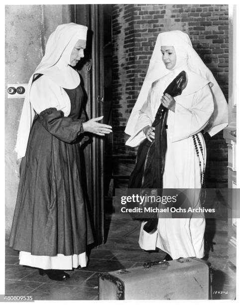 Actresses Agnes Moorehead and Debbie Reynolds in a scene of the movie "The Singing Nun " circa 1966.