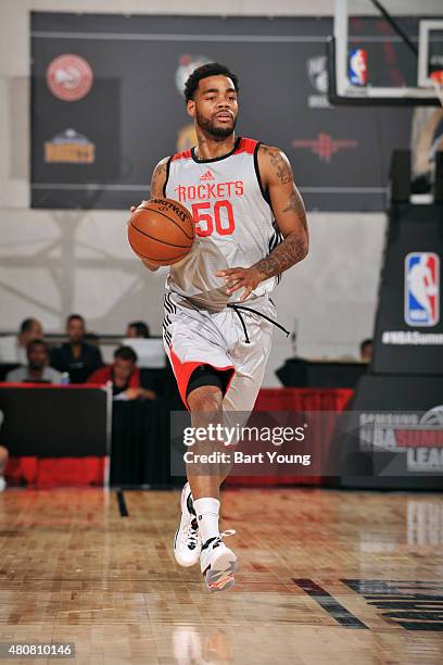 Kennedy of the Houston Rockets drives against the Milwaukee Bucks on July 15, 2015 at The Cox Pavilion in Las Vegas, Nevada. NOTE TO USER: User...