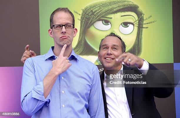 Pete Docter and Jonas Rivera attend the 'Inside Out' Premiere at Callao Cinema on July 15, 2015 in Madrid, Spain.