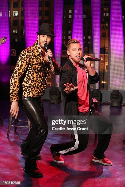 Josh Wolf and Lance Bass attend "The Josh Wolf Show" on July 15, 2015 in Los Angeles, California.