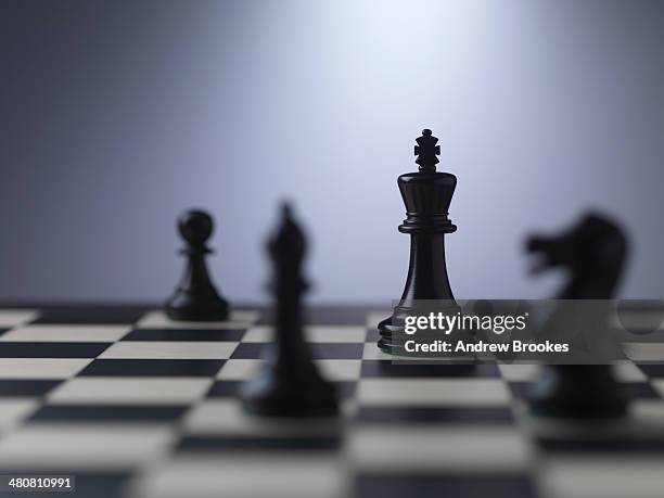 chess pieces on a board showing king - conflict of interest stock pictures, royalty-free photos & images