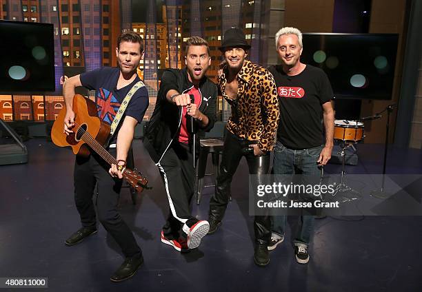 Jeff Wild, Lance Bass, Josh Wolf and Adam Hamilton attend "The Josh Wolf Show" on July 15, 2015 in Los Angeles, California.