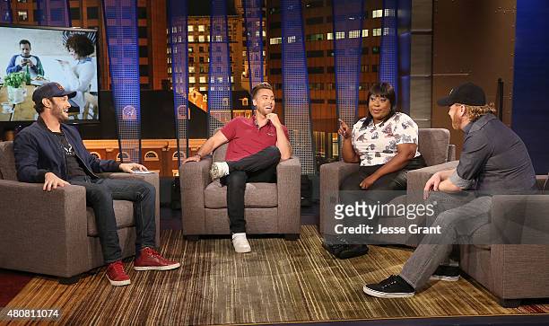 Josh Wolf, Lance Bass, Loni Love and Jon Reep attend "The Josh Wolf Show" on July 15, 2015 in Los Angeles, California.