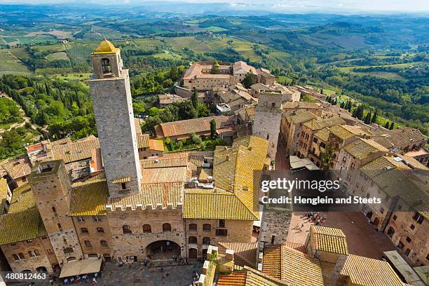 aerial view of san gimignano, tuscany, italy - san gimignano stockfoto's en -beelden