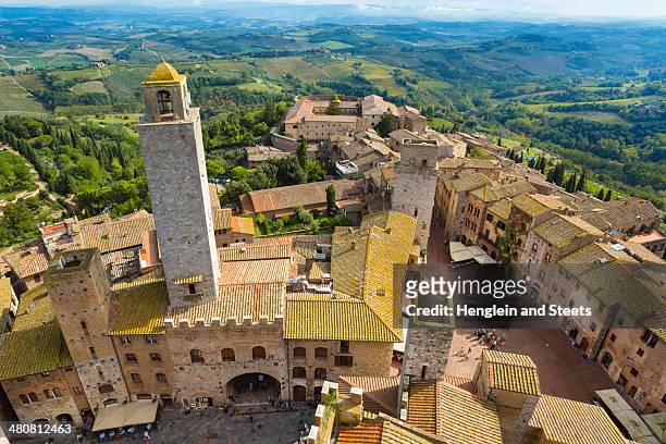 aerial view of san gimignano, tuscany, italy - san gimignano stock pictures, royalty-free photos & images
