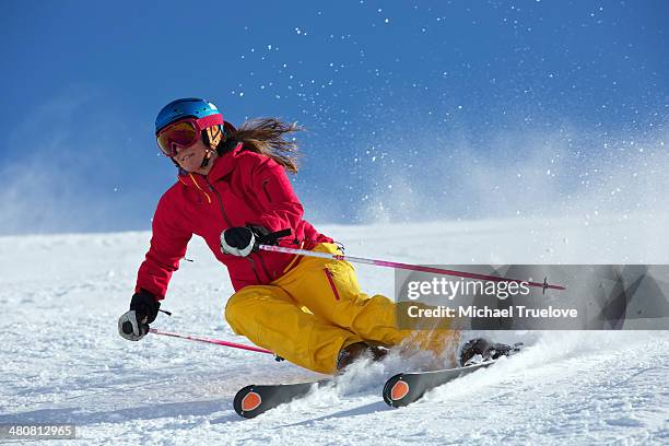 woman skiing in kuhtai , tirol, austria - skiing helmet stock pictures, royalty-free photos & images