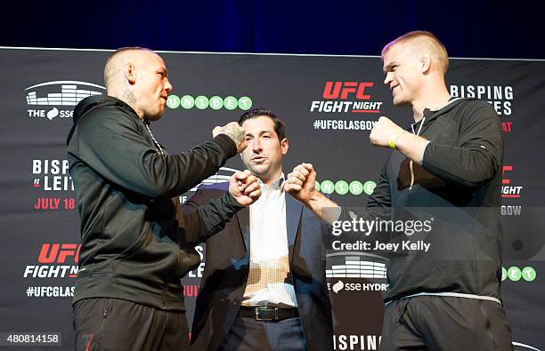 Ross Pearson and Evan Durham during the UFC Ultimate Media day and Open Workouts at Glasgow's Old Fruitmarket on July 15, 2015 in Glasgow, Scotland.