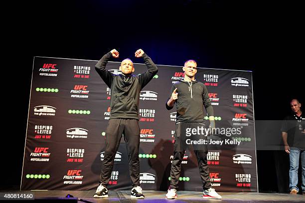 Ross Pearson and Evan Durham during the UFC Ultimate Media day and Open Workouts at Glasgow's Old Fruitmarket on July 15, 2015 in Glasgow, Scotland.