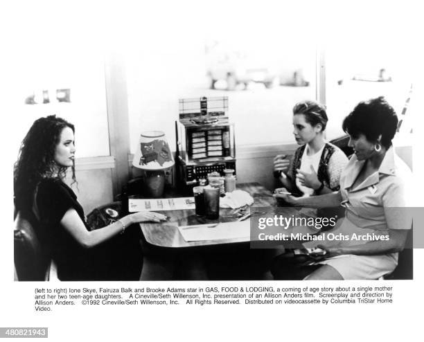 Actresses Ione Skye, Fairuza Balk and Brooke Adams in a scene from the movie "Gas, Food Lodging", circa 1992.