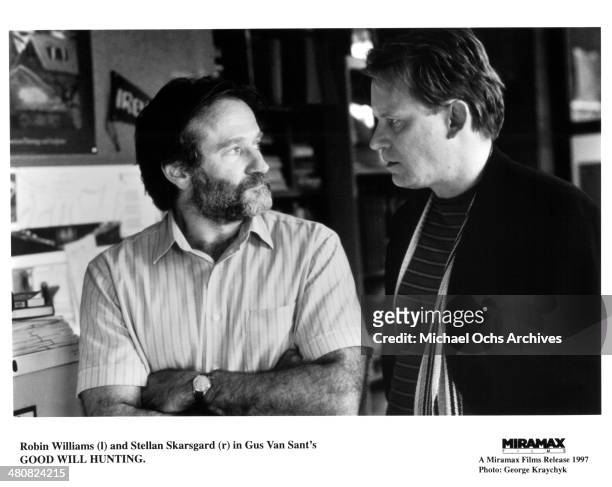 Actor Robin Williams and director Gus Van Sant on the set of the Miramax movie "Good Will Hunting", circa 1997.