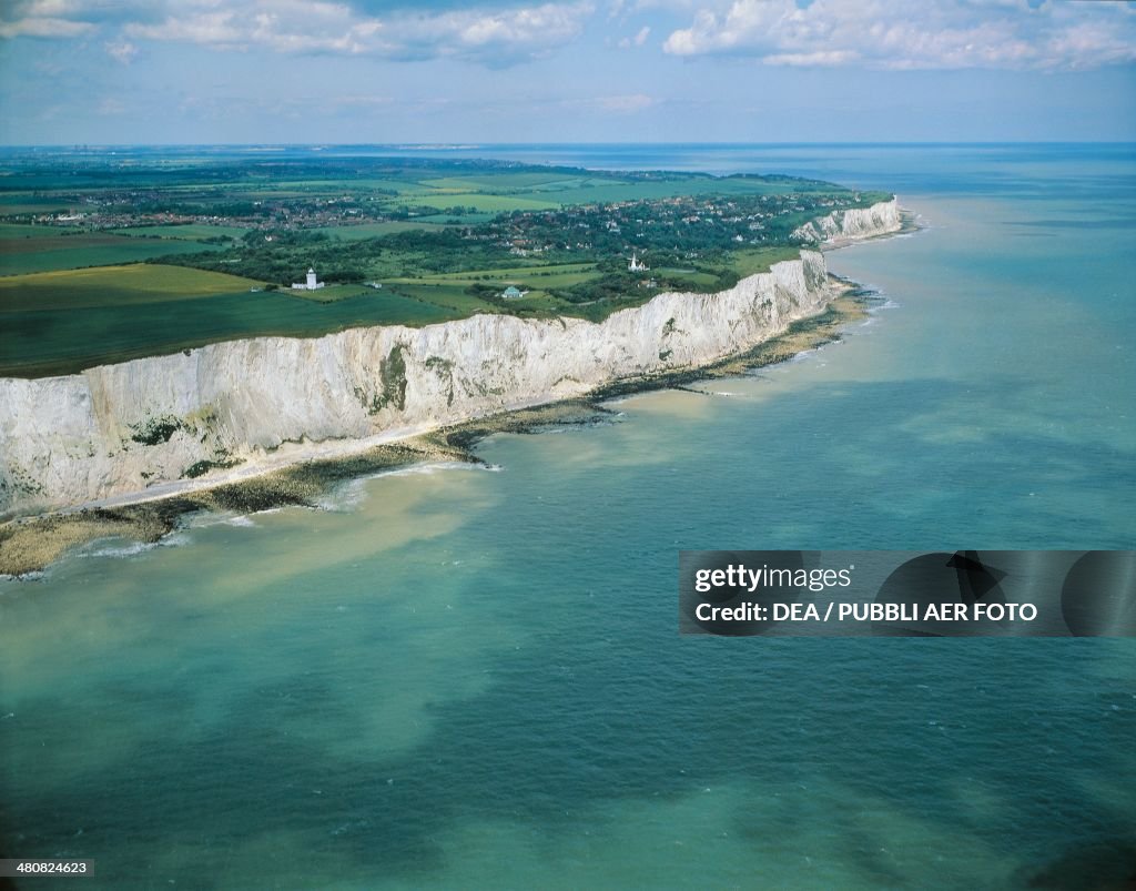 Kent England Aerial view of the white cliffs of Dover - County of Kent, England ...