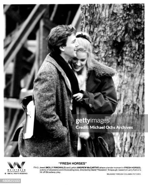 Actress Molly Ringwald and actor Andrew McCarthy in a scene from the movie " Fresh Horses ", circa 1988.