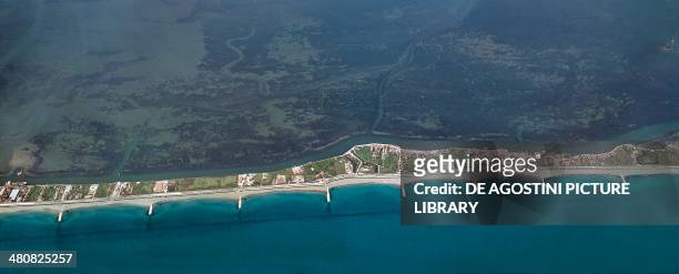 Aerial view of the Litorale Pellestrina, Venice Lagoon - Province of Venice, Veneto Region, Italy.