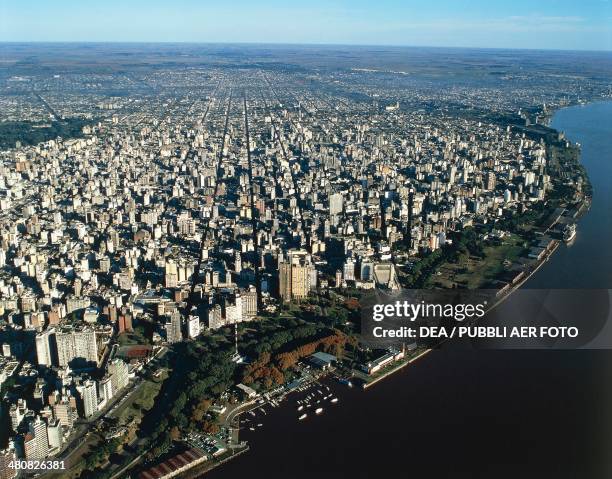 Aerial view of Rosario with the Parana River - Santa Fe Province, Argentina