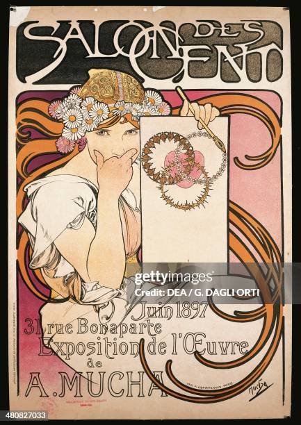 France - 19th century - Alphonse Mucha , poster advertising Salon des Cent exhibition, 1897 Paris, Bibliothèque Des Arts Decoratifs