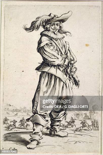 France, 17th century. The Musketeer. Etching from the series La Noblesse by Jacques Callot . Nancy, Musée Historique Lorrain