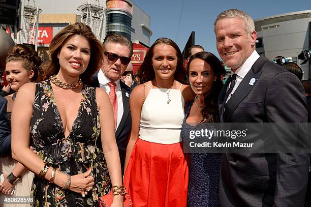 Tanya Callau with husband Alan Thicke with Brittany Favre, Breleigh Favre, Deanna Favre and former NFL player Brett Favre attends The 2015 ESPYS at...