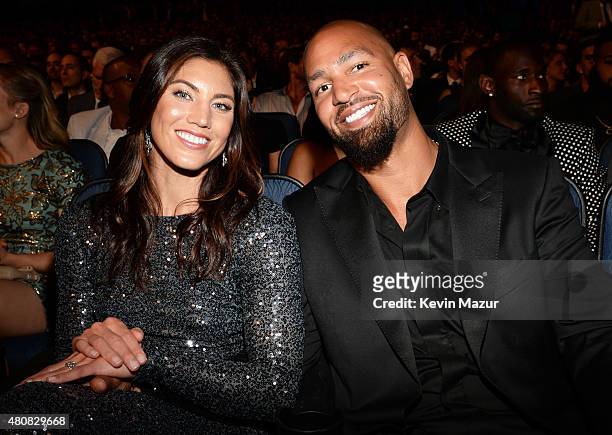 Soccer player Hope Solo with husband NFL player Jerramy Stevens attends The 2015 ESPYS at Microsoft Theater on July 15, 2015 in Los Angeles,...