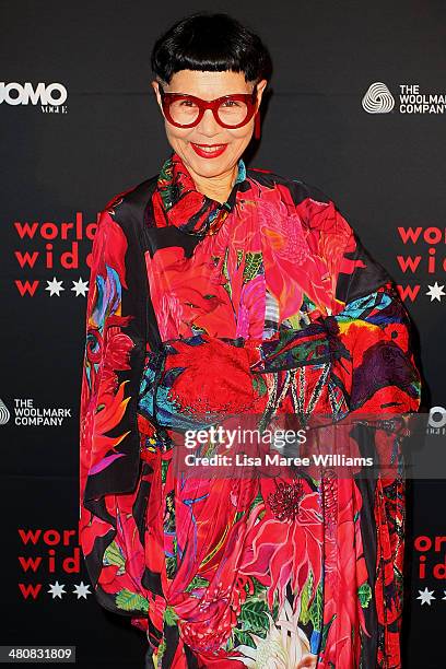 Jenny Kee arrives at the L'Uomo Vogue and Woolmark Company Gala and Exhibition to celebrate L'Uomo Vogue magazine's March Issue dedicated to...