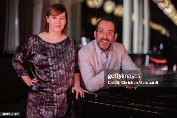 Komische Oper Chef Director and Intendant Barrie Kosky and Komische Oper Executive Director Susanne Moser pose ahead of a 'Spielzeit 2014/15' press...