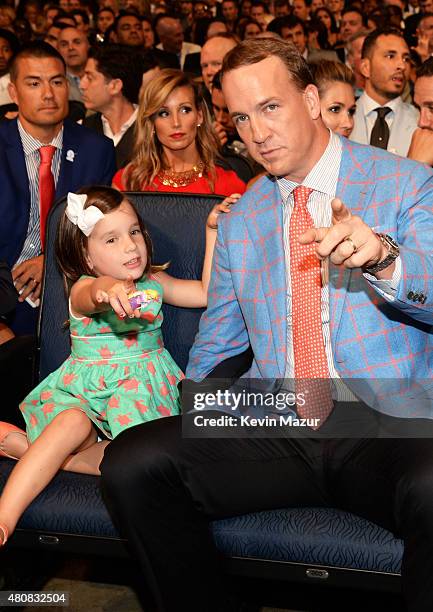 Player Peyton Manning with daughter Mosley Thompson Manning attends The 2015 ESPYS at Microsoft Theater on July 15, 2015 in Los Angeles, California.