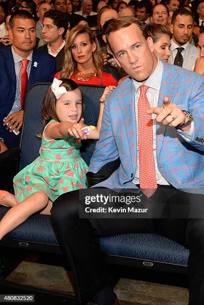 Player Peyton Manning with daughter Mosley Thompson Manning attends The 2015 ESPYS at Microsoft Theater on July 15, 2015 in Los Angeles, California.