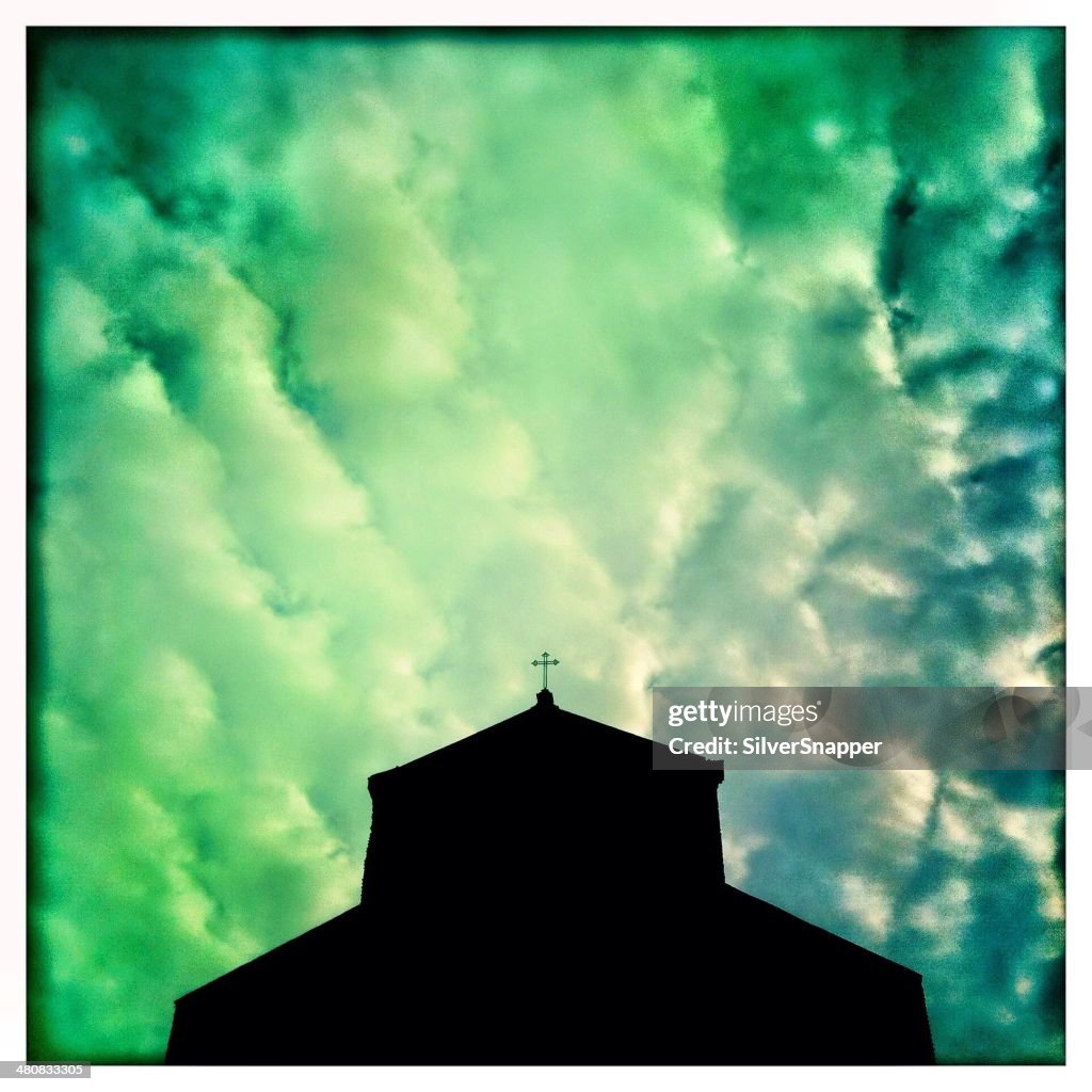 Silhouette of San Petronio's Cathedral, Piazza Maggiore, Bologna, Italy