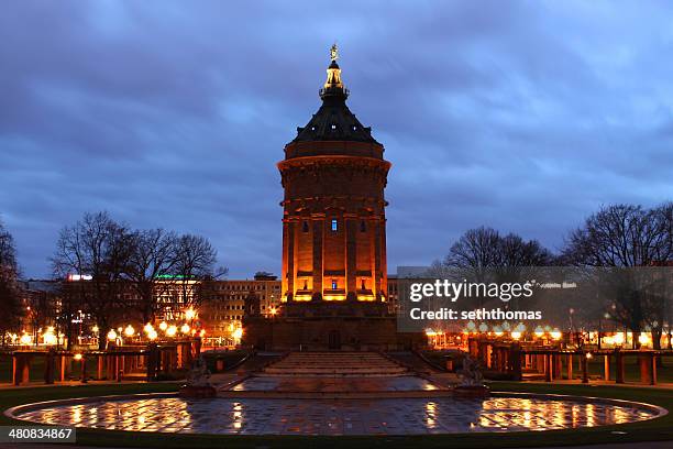 germany, mannheim, water tower in winter - mannheim stock pictures, royalty-free photos & images