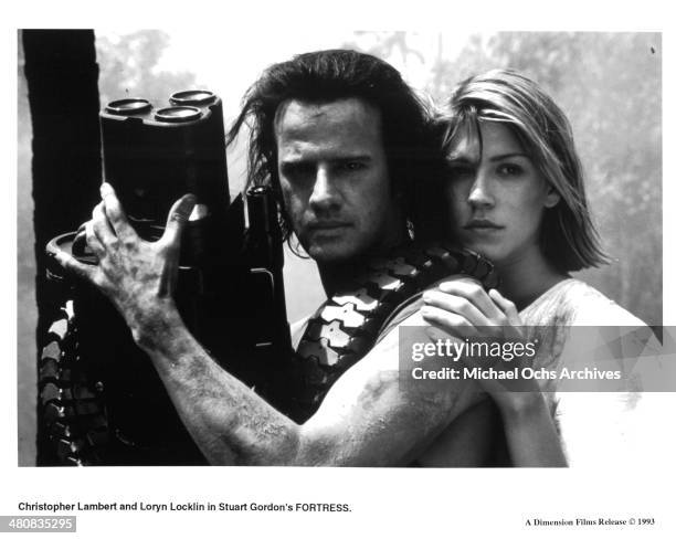 Actor Christopher Lambert and actress Loryn Locklin in a scene from the movie "Fortress", circa 1992.