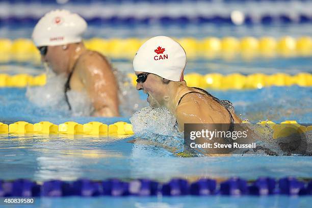 Martha McCabe tries to catch teammate Kierra Smith in the final leg of the 200 breaststroke, the pair would finish with a silver and gold...